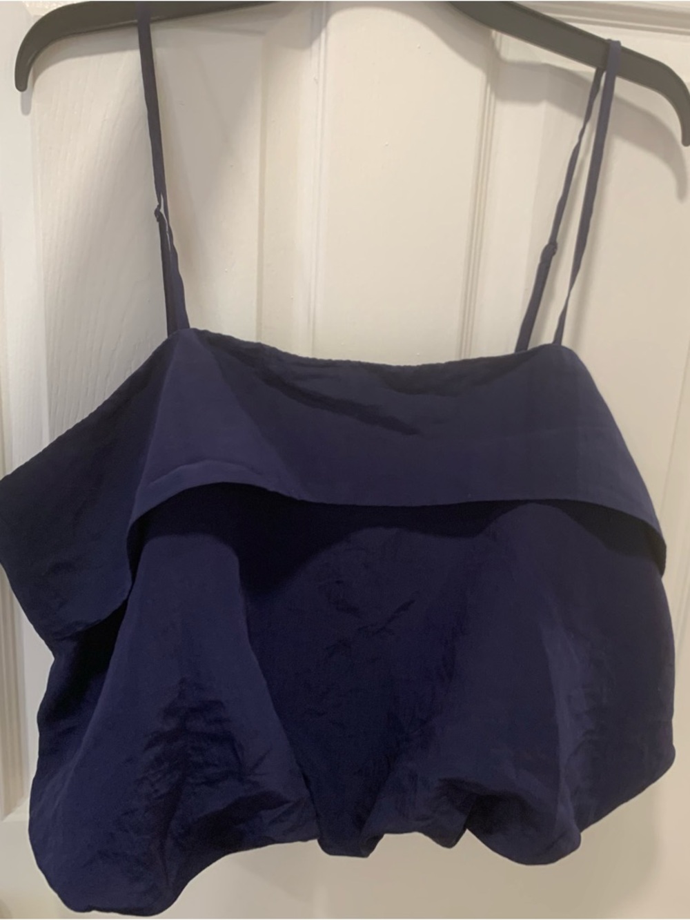 NWT Navy Blue Spaghetti Strap Ruffle Crop Top